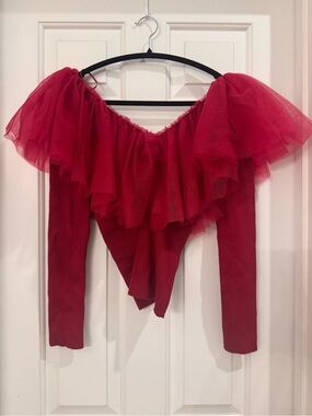 Endless Rose Red Off-Shoulder Ruffled Mesh Women’s Top